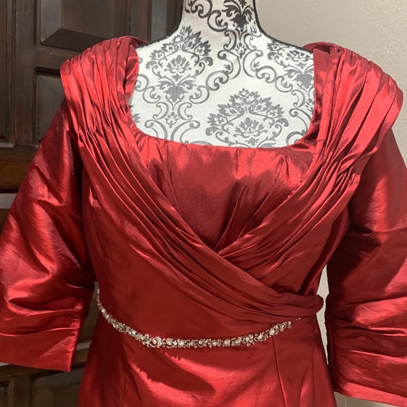 LA BELLE FASHIONS 2 PIECE RED DRESS & JACKET MOTHER OF BRIDE 10 FORMAL COCKTAIL - Picture 2 of 10